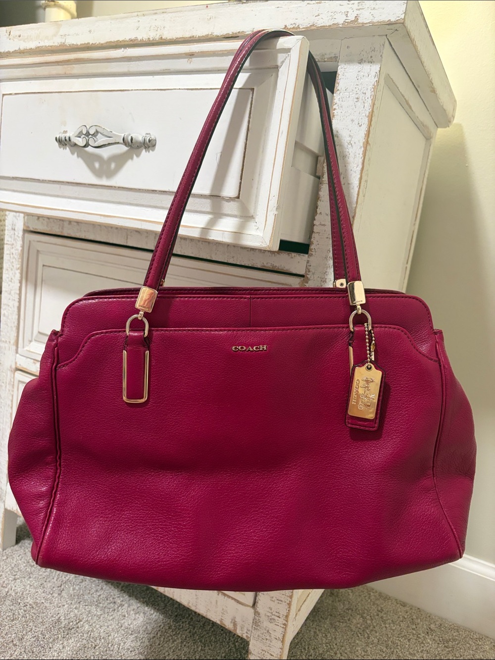 Coach Leather Shoulder Bag in Berry Pink with Gold Hardware